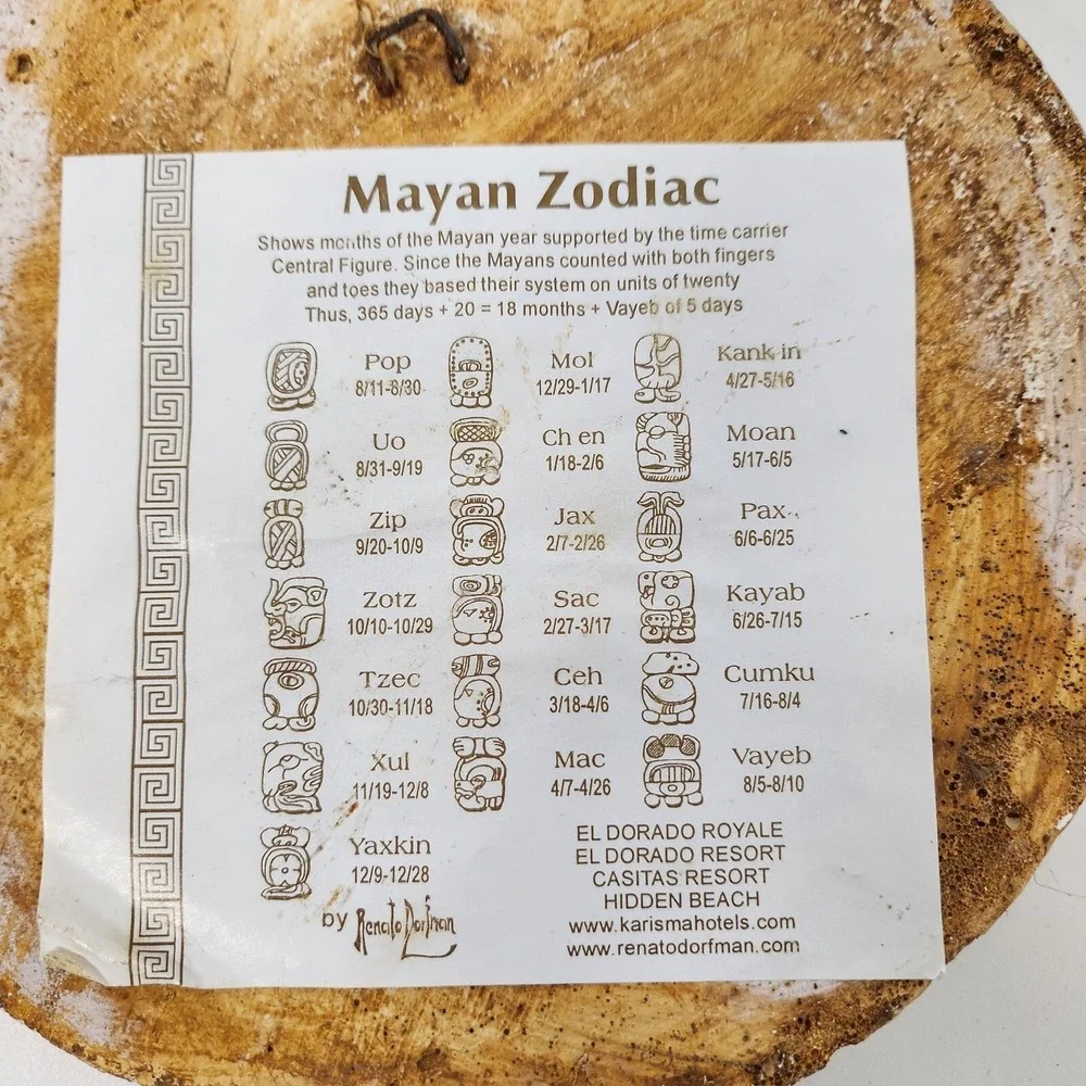 VTG Round‎ 3D Clay Mexican Mayan Zodiac Astrological Sign Wall Plaque Decoration